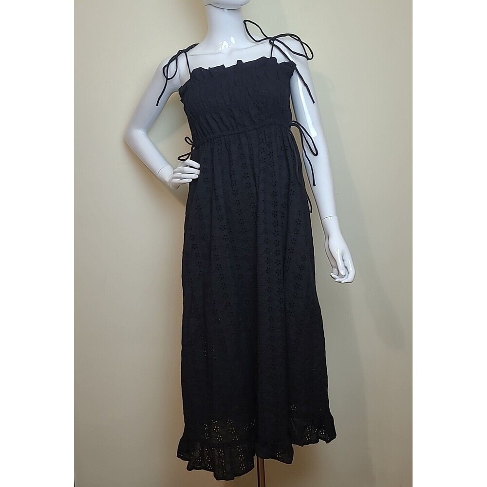 MNG Womens Spaghetti Strap Halter Eyelet Dress Black Size 4 - Picture 2 of 9
